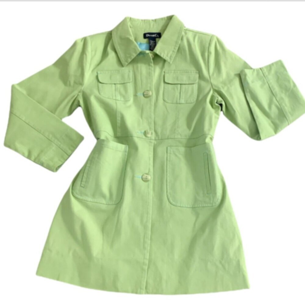 Denim & Co Spring Green Single Breasted‎ Trench Coat Sz M #151T